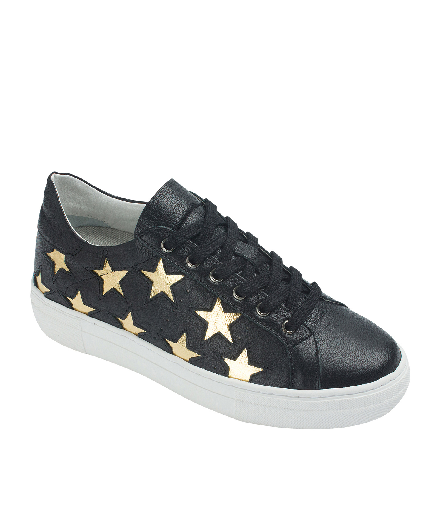 AnnaKastle Womens Genuine Leather Star Fashion Lace Up Platform Sneakers 