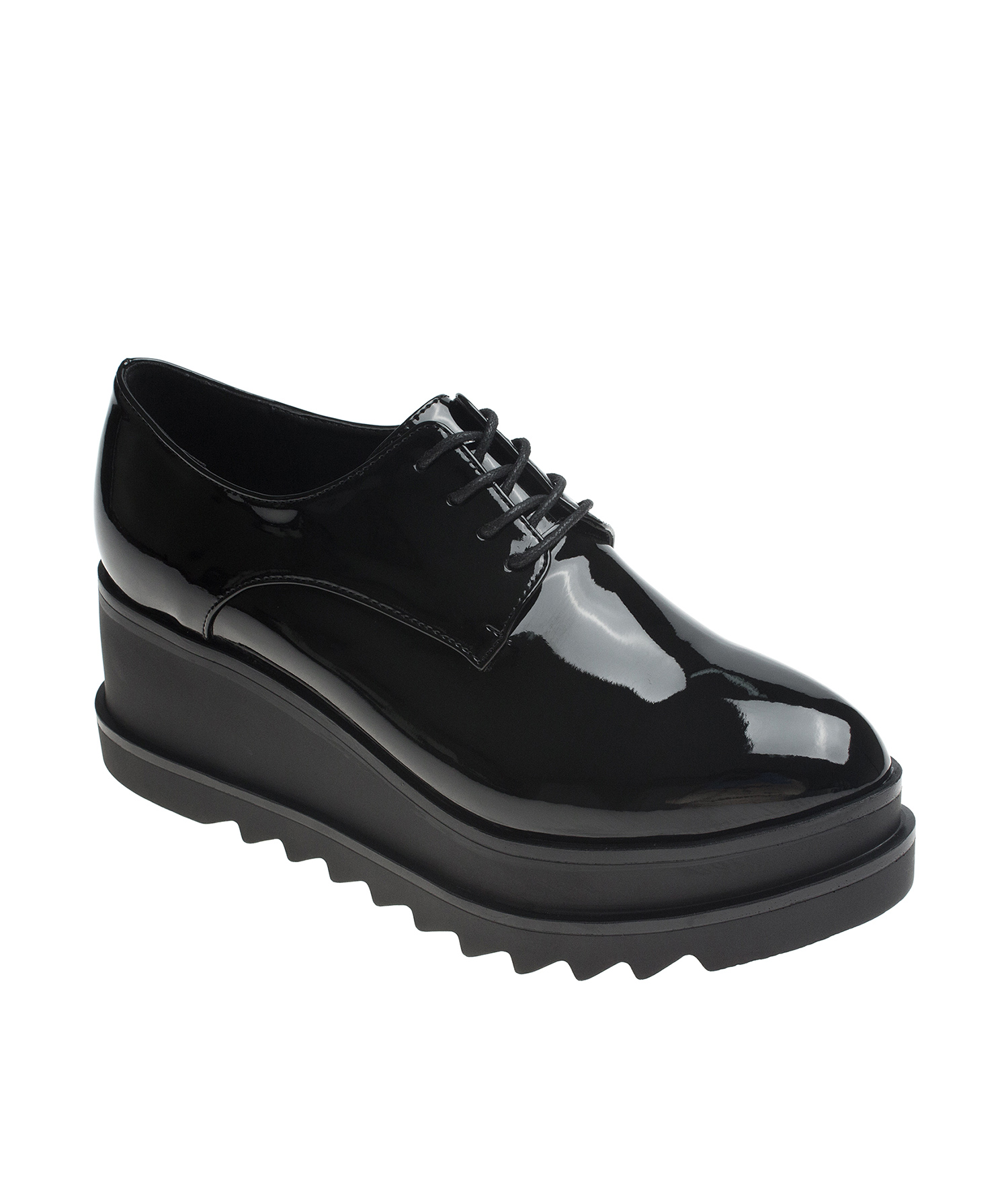 Heel Platform Shoes Lace Up Patent Leather Creepers Oxford Women Wedge High 