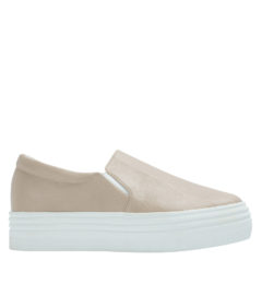 AnnaKastle Womens Classic Faux Leather Platform Slip-On Sneakers Light Taupe