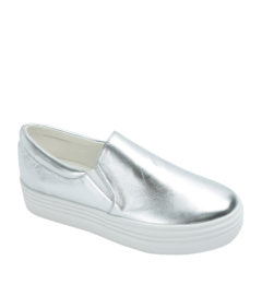 AnnaKastle Womens Classic Faux Leather Platform Slip-On Sneakers Silver