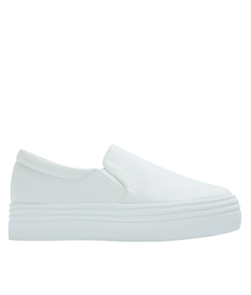 AnnaKastle Womens Classic Faux Leather Platform Slip-On Sneakers White