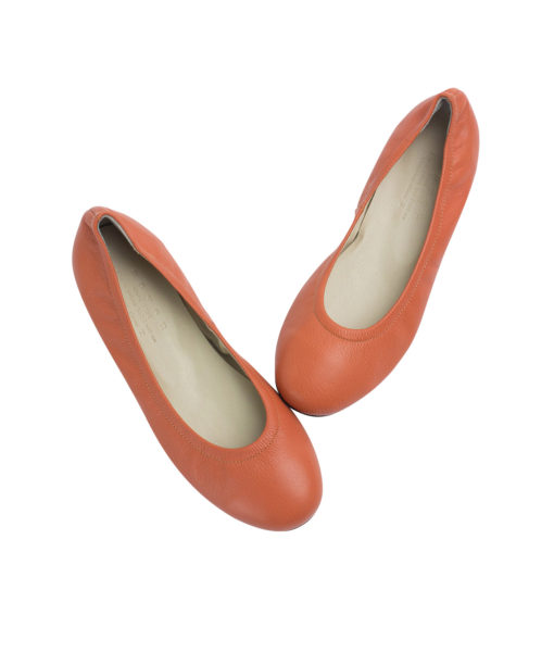 Annakastle Womens Genuine Leather Elastic Ballerina Flats Orange