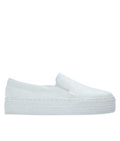 AnnaKastle Womens Leather Platform Slip On Sneakers White