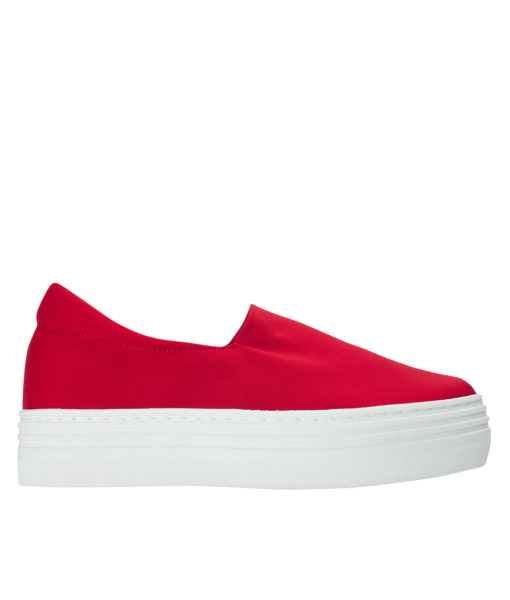 AnnaKastle Womens Neoprene Stretch Platform Slip On Sneakers Red