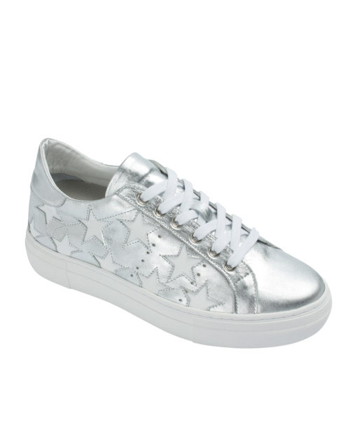 AnnaKastle Womens Star Cutout Sneakers Silver