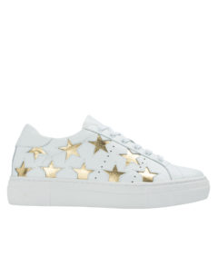 AnnaKastle Womens Star Cutout Sneakers White + Gold Stars