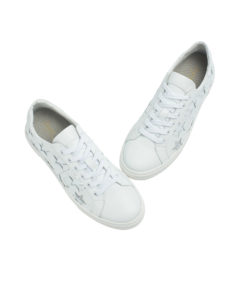 AnnaKastle Womens Star Cutout Sneakers White + Silver Stars