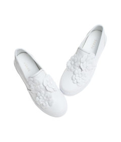 AnnaKastle Womens Floral Slip On Sneakers White