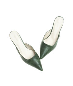 AnnaKastle Womens Pointy Toe Kitten Heel Mule Dress Shoes Croc Green
