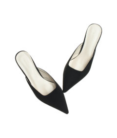 AnnaKastle Womens Pointy Toe Kitten Heel Mule Dress Shoes Suede Black