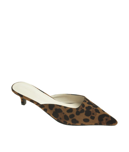 AnnaKastle Womens Pointy Toe Kitten Heel Mule Dress Shoes Suede Leopard