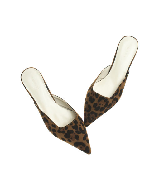 AnnaKastle Womens Pointy Toe Kitten Heel Mule Dress Shoes Suede Leopard