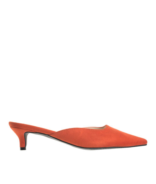 AnnaKastle Womens Pointy Toe Kitten Heel Mule Dress Shoes Suede OrangeRed