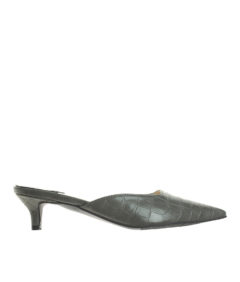 AnnaKastle Womens Pointy Toe Kitten Heel Mule Dress Shoes Croc Charcoal
