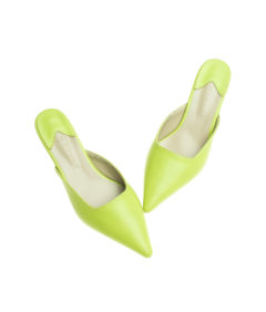 AnnaKastle Womens Pointy Toe Kitten Heel Mule Dress Shoes Lime