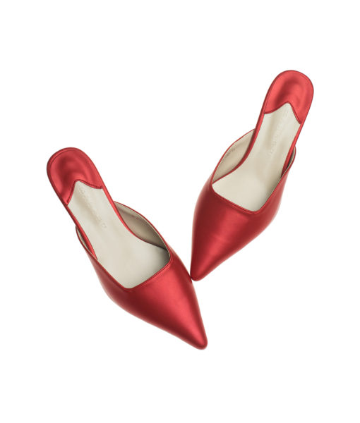 AnnaKastle Womens Pointy Toe Kitten Heel Mule Dress Shoes Pearl Red