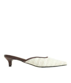 AnnaKastle Womens Pointy Toe Natural Woven Low Kitten Heel Mule Sandals Ivory