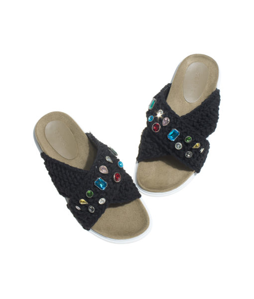 AnnaKastle Womens Chunky Knit Criss Cross Slide Sandals Black