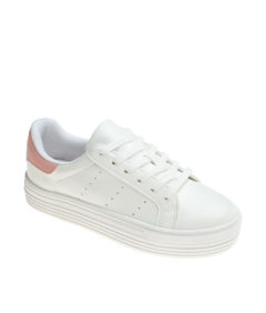 AnnaKastle Womens White Lace Up Platform Fashion Sneaker Pink