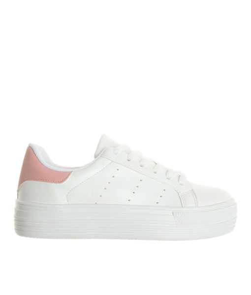 AnnaKastle Womens White Lace Up Platform Fashion Sneaker Pink