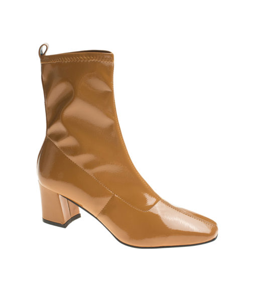 AnnaKastle Womens Stretch Shaft Patent Ankle Boots Bootie Ochre