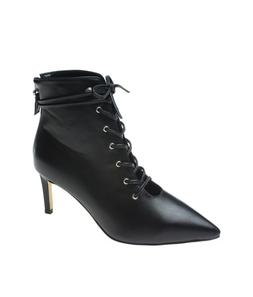 AnnaKastle Womens Back-Zip Pointy Toe Lace Up Booties Black