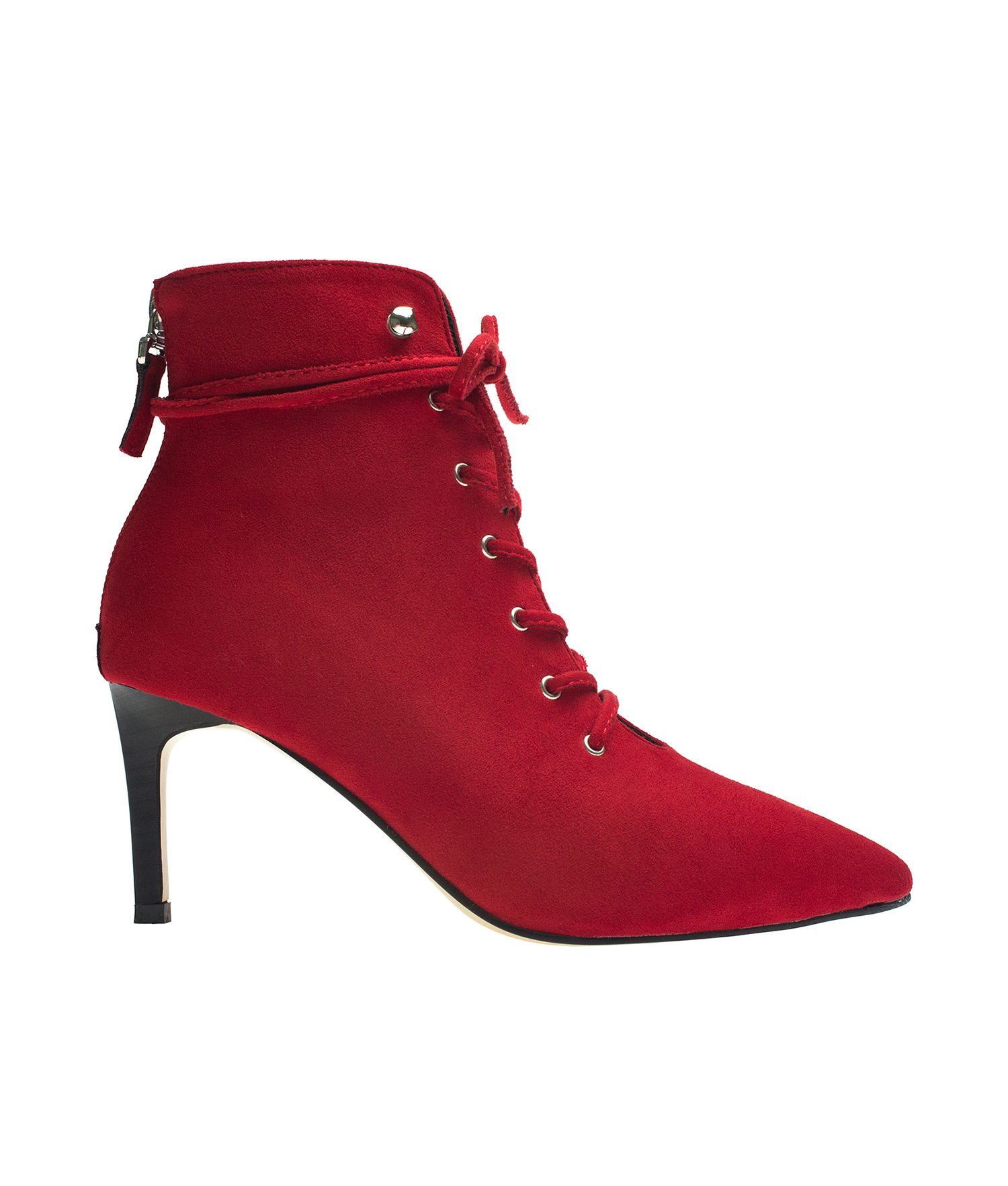 Womens Ankle Boots Zip Pointed Toe Suede Red Party Stiletto Heels Shoes A2177 