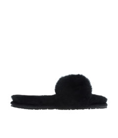 AnnaKastle Womens Faux Pearl Bow Fluffy Slide Slippers Black