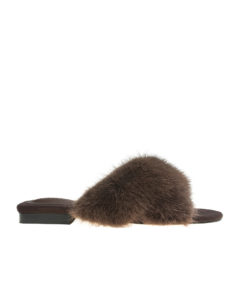 AnnaKastle Womens Criss-Cross Mink Fur Slides Flat Mules Brown