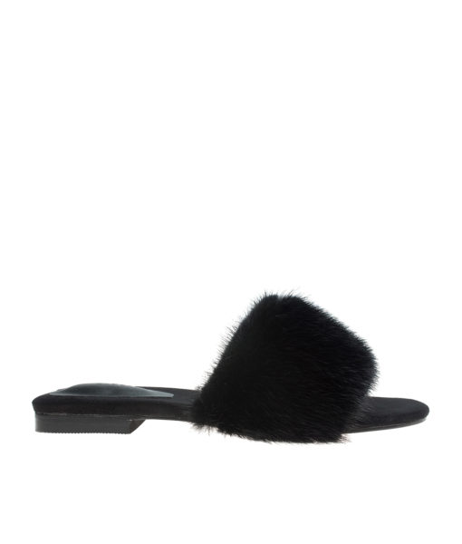 AnnaKastle Womens Mink Fur Slides Flat Mules Black