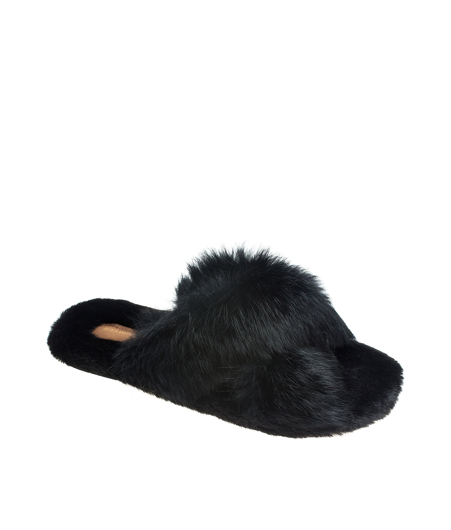 womens black fur slides