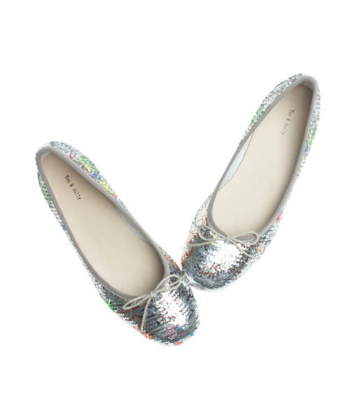 AnnaKastle Womens Cute Bow Sequin Ballerina Flats Silver