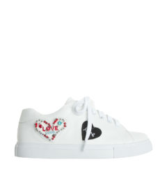 AnnaKastle Womens Beaded Love Heart Low Top Sneakers White