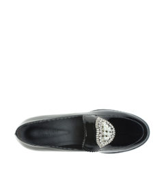 AnnaKastle Womens Sparkling Jeweled Lips Eyes Black Patent Loafers