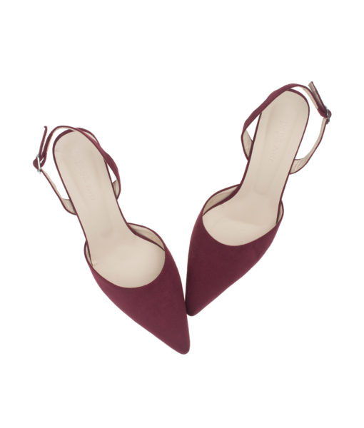 AnnaKastle Womens Pointy Closed Toe Slingback Pumps Suede Wine