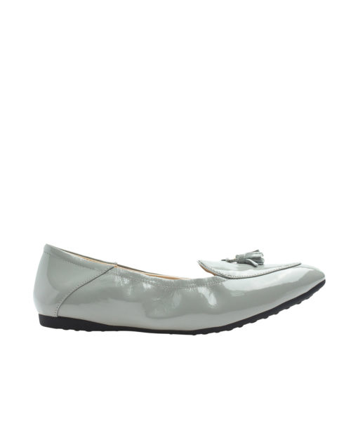 AnnaKastle Womens Patent Leather Tassel Loafer Driving Shoes Gray
