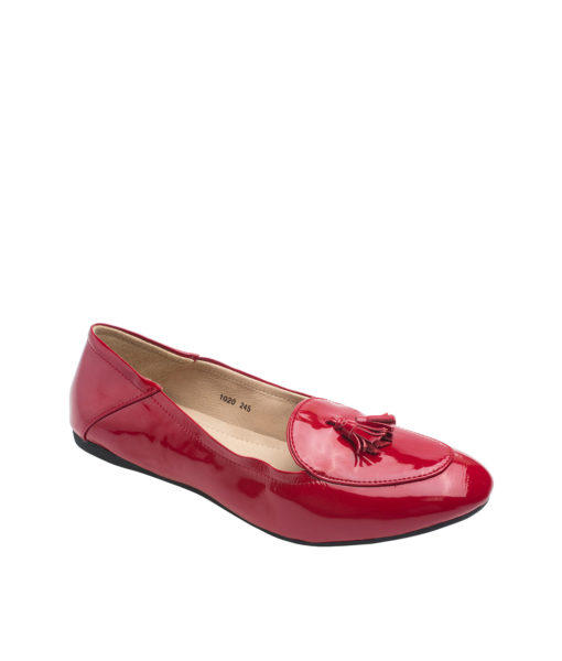 AnnaKastle Womens Patent Leather Tassel Loafer Driving Shoes Red