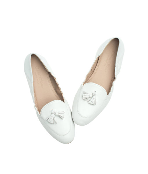AnnaKastle Womens Leather Tassel Loafer Driving Shoes White