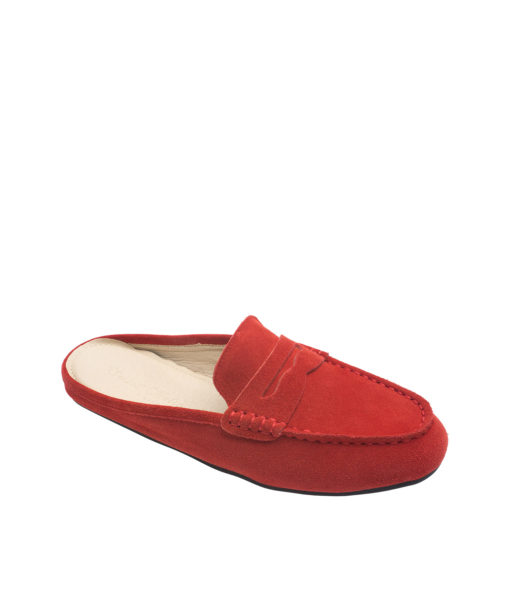 AnnaKastle Womens Suede Penny Moccasin Backless Loafers Red