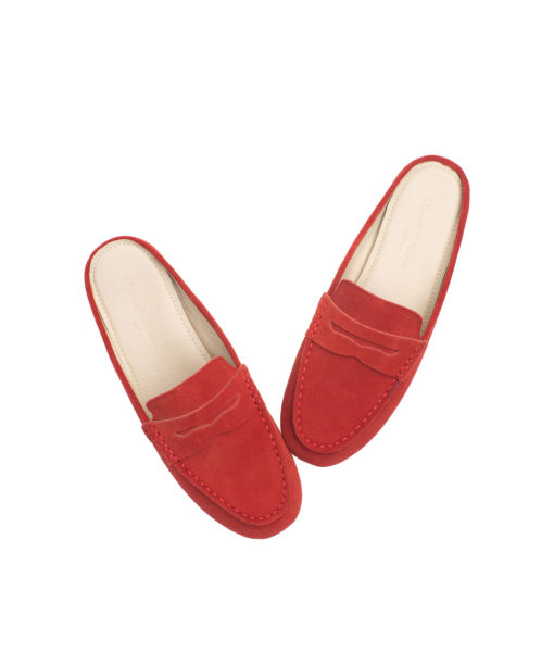 AnnaKastle Womens Suede Penny Moccasin Backless Loafers Red