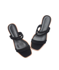 AnnaKastle Womens Puffed Suede Strappy Slide Sandals Black