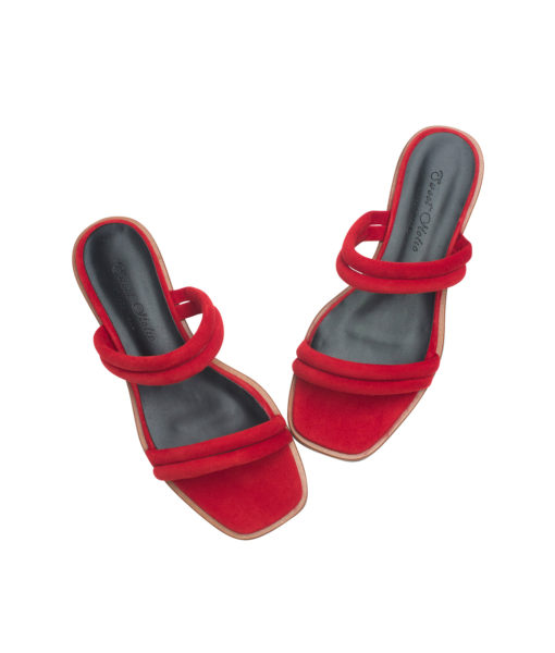 AnnaKastle Womens Puffed Suede Strappy Slide Sandals Red