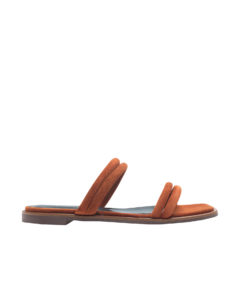 AnnaKastle Womens Puffed Suede Strappy Slide Sandals Rust