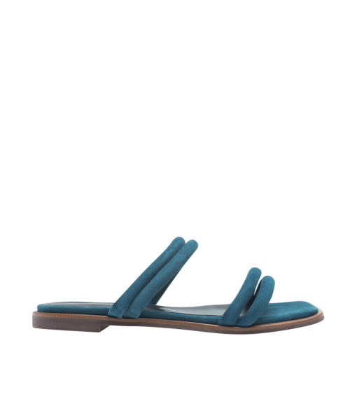 AnnaKastle Womens Puffed Suede Strappy Slide Sandals TealBlue