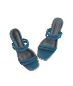 AnnaKastle Womens Puffed Suede Strappy Slide Sandals TealBlue