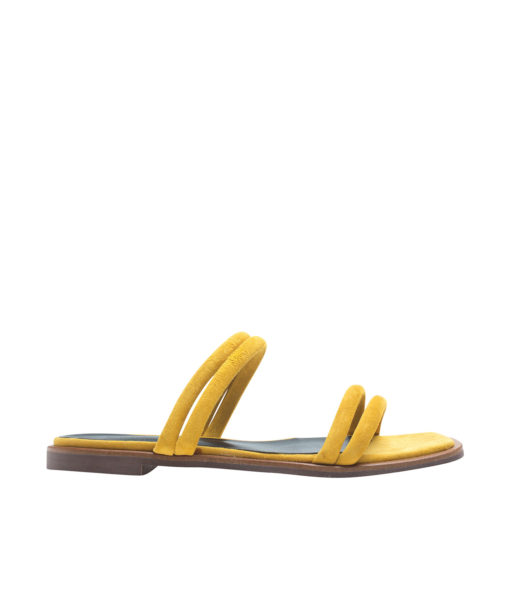 AnnaKastle Womens Puffed Suede Strappy Slide Sandals Yellow