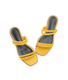 AnnaKastle Womens Puffed Suede Strappy Slide Sandals Yellow