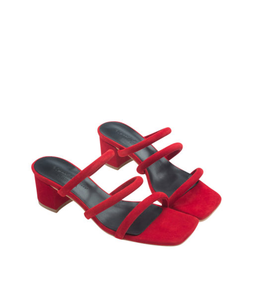 AnnaKastle Womens Puffed Suede Strappy Heel Sandals Red