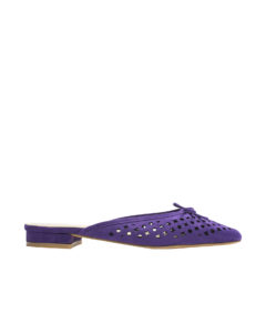 AnnaKastle Womens Cute Bow Laser-Cut Mule Flats Purple