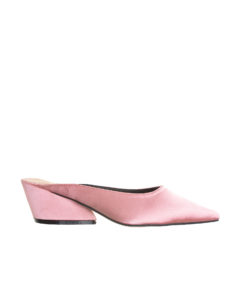 AnnaKastle Womens Pointy Toe Satin Drop Shape Heel Mules Pink